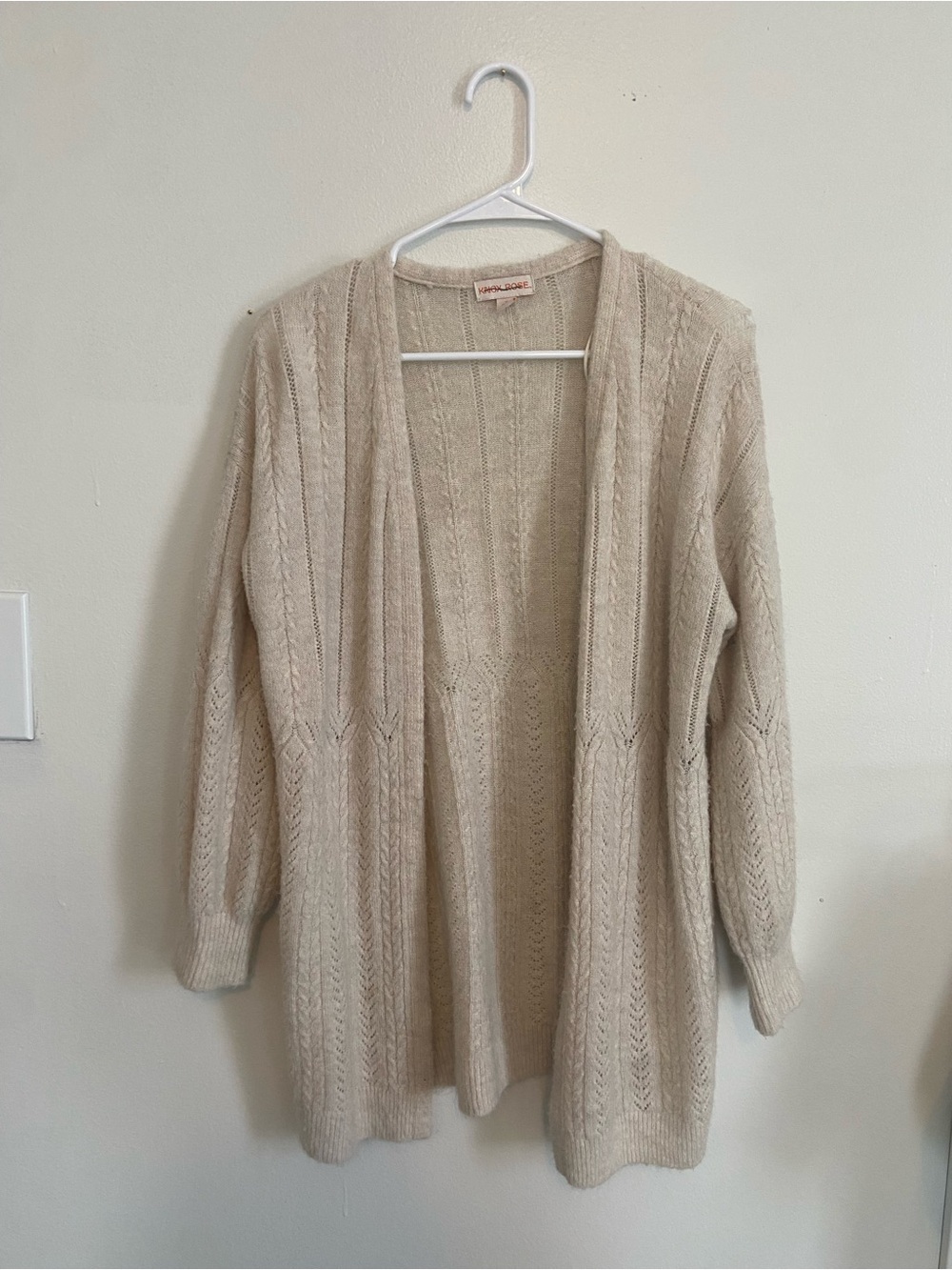 Vintage Style Knox Rose Cream Cable Pointelle Knit Cardigan Sweater